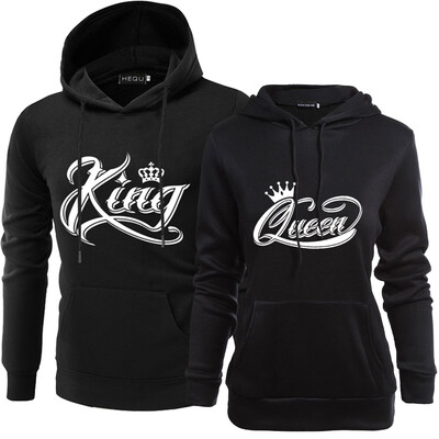 

New King And Queen Couple Hoodie Long Sleeve Letter Printed King Queen Hooded Sweatshirt Lovers Pullover Hoodie Gifts For Lovers