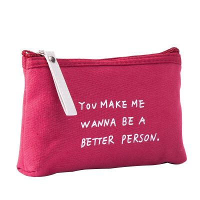 

Female Cosmetic Bag Simple Style Letter Fabric Multi-functional Makeup Storage Bag Zipper Purse Rose Red Multiple Colors