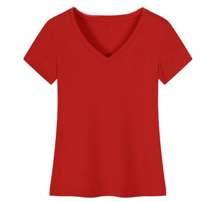 

Casual Women Solid Color V Neck Short Sleeve T-Shirt Summer Slim Fit Basic Top