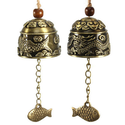 

Chinese DragonFish Pattern Hanging Car Wind Chime Fortune Zinc Alloy Wind Bell with Hemp Rope