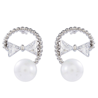 

Zircon Bow Pearl Butterfly Bow Knot Pearl Stud Earring 2019 New Fashion