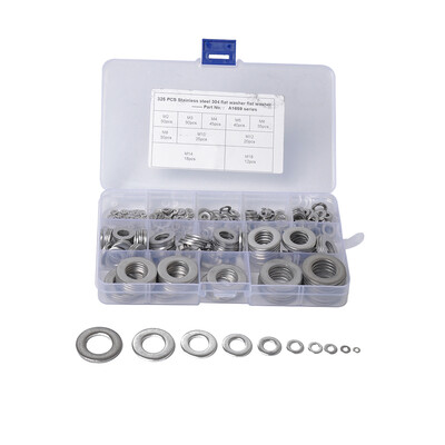 

325PCSSet Stainless Steel Flat Washers 10 Sizes M2 M3 M4 M5 M6 M8 M10 M12 M14 M16 Full Kit Gaskets&Box