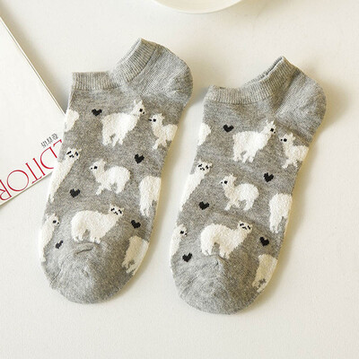 

1 Pair Women Summer Cute Breathable Cotton Socks Casual Alpaca Pattern Boat Sock