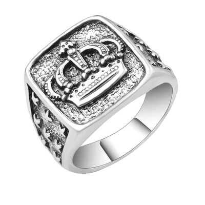 

Punk New Arrival Silver Color Crown Signet Ring Men Carved Star Vintage Ring Male Jewelry Cool Unique Gift Drop Shipping