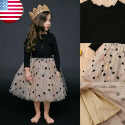 

US Toddler Kids Baby Girls Cute Long Sleeve Dress Princess Party Lace Tutu Dress