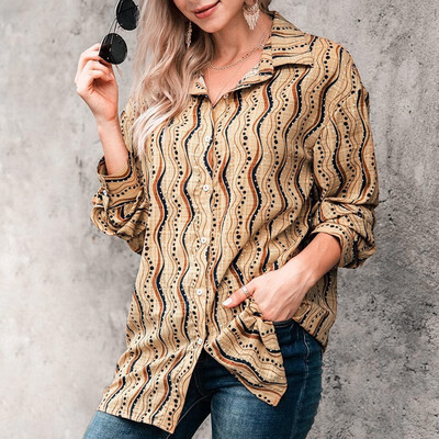 

Cartoon Print Blouse Women Vintage Lapel Shirt Loose Single-breasted Long Sleeve Blouses Blusas Mujer De Moda