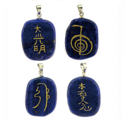

Crystal Engraved stone Palm Stone Healing Balancing Symbols 4 pcsset pendant