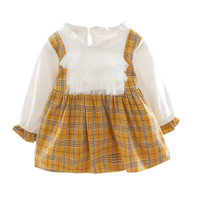 

Autumn New Baby Girl Dress 0-3T Lovely Toddler Girl Plaid Pattern Dress Fashion Cute Lace Stitching Fake Two-piece Dress