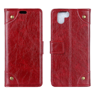 

MOONCASE Sharp Aquos R2 copper buckle nappa leather case - wine red