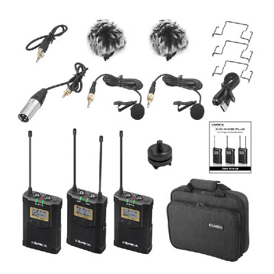 

CoMica CVM-WM100 PLUS UHF 48-Channel Wireless Dual Lavalier Microphone System Dual Transmitter & One Receiver with Real-time Mon