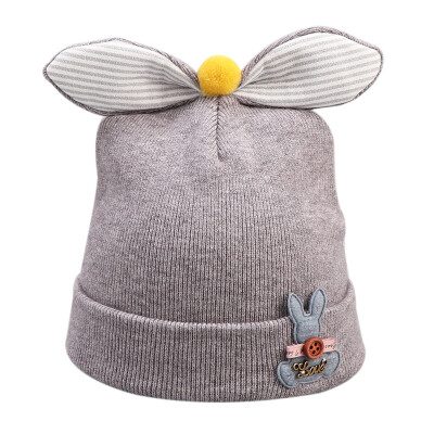 

Winter Newborn Cute Warm Kids Girls Boys Hats Baby Cartoon Printing Hats Knitted Wool Hemming Caps With Bowknot