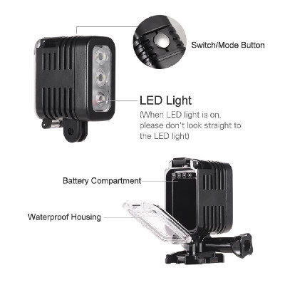 

Waterproof LED Video Light Diving Light 5500-6000K 300Lux Underwater 30m Wide Angle Micro USB Charging for GoPro Hero 7 6 5 4 3 3