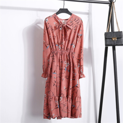 

Tailored Women Ladys Casual Flower Printed Long Sleeve Elastic Waist Bandage Dress