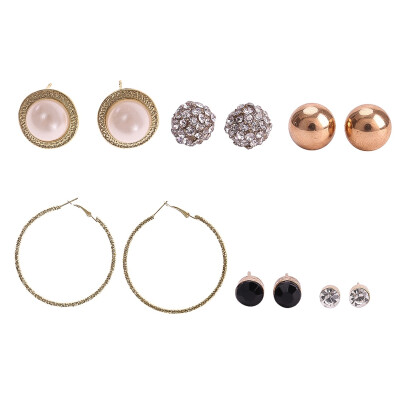 

Woman Round Fashion Jewelry New Simulated Pearl Big Circle Earring Mix Ear Stud Crystal Stud Earrings