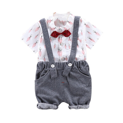

Summer Kid Clothes for Boys Short Sleeve Floral Print Tops T-shirtStrap Shorts Suspenders Fashion Outfits Sets