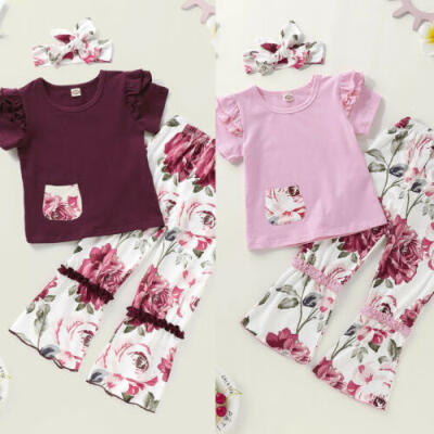 

Newborn Toddler Kids Baby Girl Tops Flower Pants Leggings 3Pcs Outfits Clothes