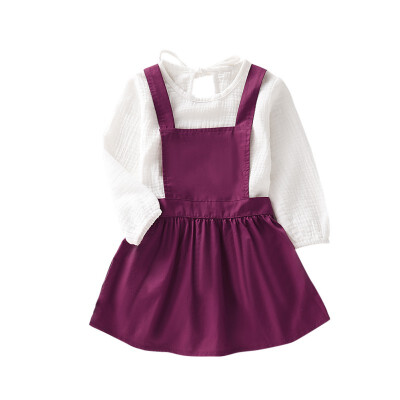 

Autumn Baby Girl Long Sleeve Cotton T-shirt Blouse Strap Suspenders Skirts Casual Outfits Set