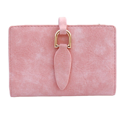 

Women Solid Color Leaf Buckle Card Key Coin Holder Purse Short Wallet Clutch Bag