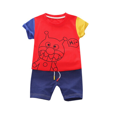 

Cartoon Boy Clothes Set Summer Top Short Sleeve T-shirt Denim Shorts Kids Clothes Set Fashion beach Boy T-shirt
