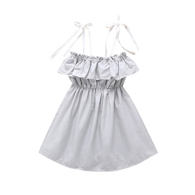 

Summer Kids Girls Casual Sleeveless Off-shoulder Strap Dress Costume Baby Children Cotton Dresses Light Grey Beach Dress