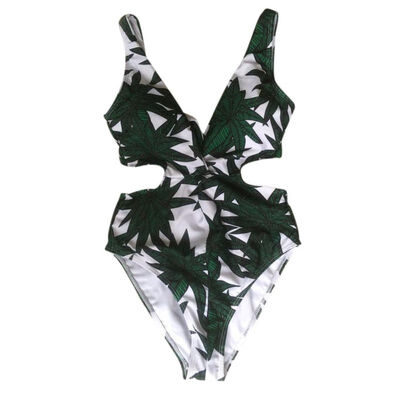 

Green New Women Swimwear one piece swimsuit Padded halter straps Coco palm trees printing women bathing suits biquinis