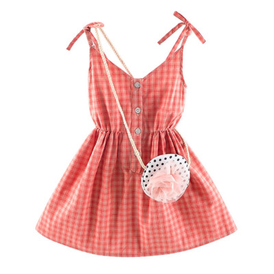 

Bag Dress For Girl Baby Clothes Plaid Vacation Baby Girl Dress Beach Strap Check Baby Dress The Bag For Free