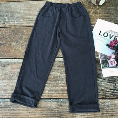 

Autumn Women Straight Pants Casual Loose Cotton Linen Long Trousers Solid Color Korean Style Trousers With Pocket