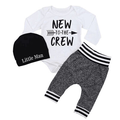 

Spring Autumn Set Baby Boy Letter Printing Rompers And Trousers And Hat Kids Three-piece Outfit Set