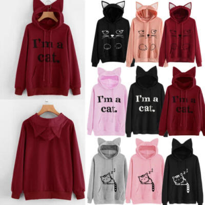 

Cute Cat Women Cat Ear Hoodie Sweatshirt Hooded Coat Tops Long Sleeve Blouse XWE