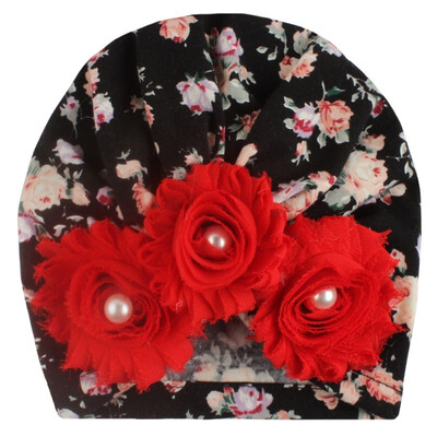 

Autumn Winter Soft Cute Newborn Baby Flower Pearl Design Girls Caps Infant Hat Turban Elastic Caps