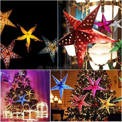 

XMAS Reusable Hanging Pentagram Lamp Shade Christmas Tree Topper Yard Decoration