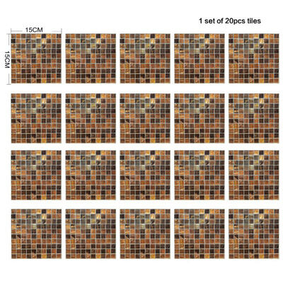 

Mosaic Tile Wall Stickers 20PcsSet Waterproof Oilproof Self-adhesive Easy to Removable PVC Decals Paper Home Decor