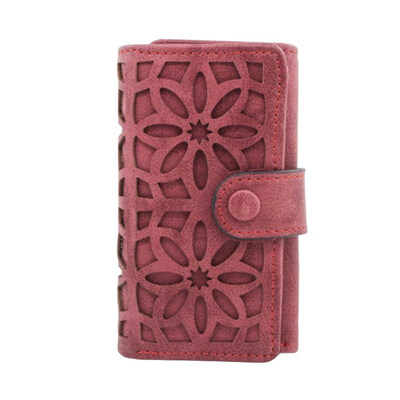 

Women Solid Color Hollow Flower Short Wallet Faux Leather Cards Cash Keys Holder