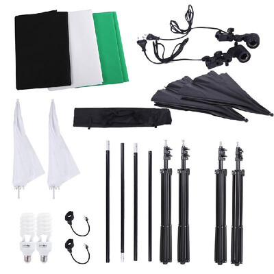 

Professional Photography Photo Lighting Kit Set with 45W 5500K Daylight Studio Bulbs Light Stands Black White Green Nonwoven Fabri