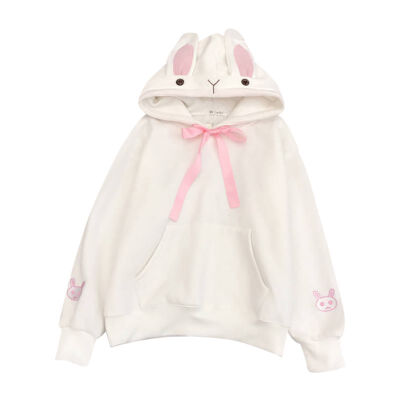 

Sweet Style Kpop Cute Rabbit Ears Hoodies Women Solid Plus Size Womens Hooded Pullover Thicken Long-sleeved Hoodie sweatshirt