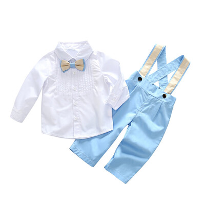 

Fashion Children Baby Boys Long-sleeve Solid Color Shirt Rompers Two Sets Nurseling Boys Cotton Bow Tie Gentleman Suits