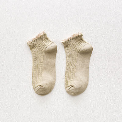 

1pairs Japanese Basic Models Solid Color Retro Cloth Female Socks Medium Tube Cotton Harajuku Sweet Lace Fringe Ankle Socks