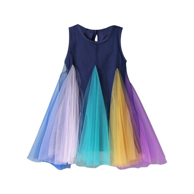 

Girls Cotton Sleeveless Princess Dress Rainbow Mesh Stitching Dresses Summer For Kids 1-5 Years Old