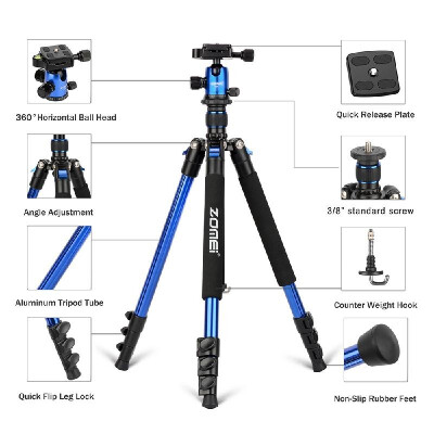 

ZOMEI Q555 63 Inch Lightweight Aluminum Alloy Travel Portable Camera Tripod with Ball Head Quick Release Plate Carry Bag for Can