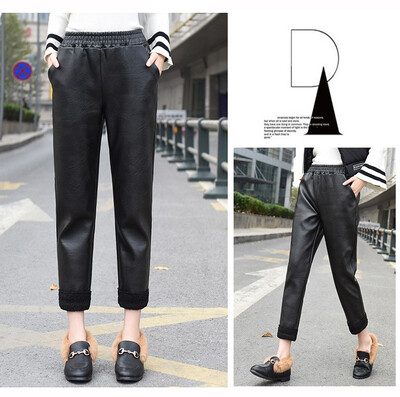 

For autumnwinter 2018 pair of lamb suede pants with loose thin&thick casual pu leather harem pants