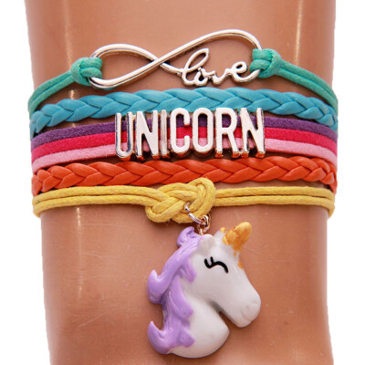 

Unicorn Bracelet Handmade Rainbow Braided Wristband Adjustable Infinity Bracelet Unicorn Charm Unicorn Birthday Gift for girls