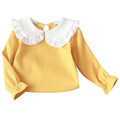 

Autumn Children Flare Sleeve Casual Tops Baby Girl Long Sleeve Doll Collar T-Shirts Kids Solid Color Soft Comfy Tops Tees