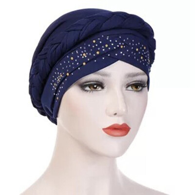 

Wrap Hair Loss Head Scarf Muslim Women Turban Cap Cancer Chemo Hat Beads Braid