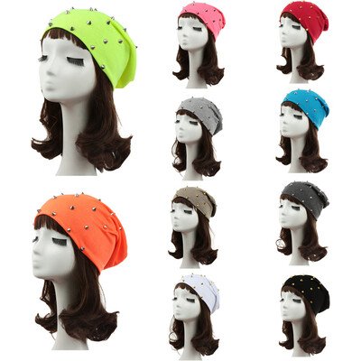 

New Fashion Unisex Men Women Beanie Rivet Decoration Solid Design Hip-Hop Slouch Headwear Hat