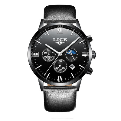 

LIGE 9831 Men Watch Quartz Business Simple Wristwatch Calendar Date Hour Minute Second Display Timer 3ATM Waterproof Fashion Casua