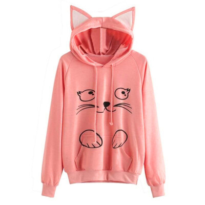 

Hoodies Sweatshirt Womens Fashion Autumn Lovely Cat Printed Long Sleeve Sweatshirt Hooded Pullover Tops sudadera mujer