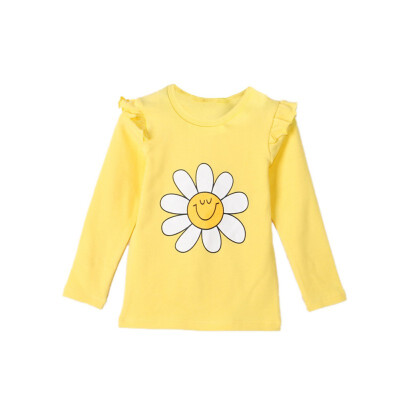 

Toddler Girl T-shirt Long Sleeve Flowers Printed T-shirt Tops Cotton Casual Blouse Outfits Autumn