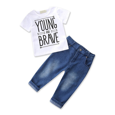 

Summer Baby Boy Clothes Sets Sport Casual Letter Cotton T-shirt Top Tee Denim Pants Outfits Children Clothing