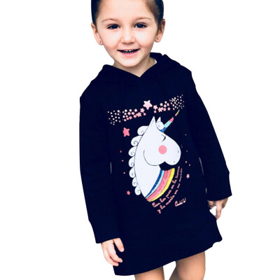 

lucasy Kids Unicorn Family Matching Clothes Mother-Daughter Dress Long-sleeved Hooded Midi Skirt
