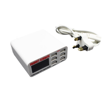 

UK Plug 6A 6 USB Port Cable Charger Hub Charging Adapter LCD Digital Display Multi USB Charging Station